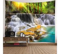 Tolldek Tapisserie murale verte, marron, blanche, 300 x 256 cm, paysage naturel, rivière, arbre, serviette murale pour chambre à coucher