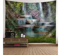 Tolldek Tapisserie Nature Paysage Vert Brun Tapisserie Arbre Cascade Tapisserie Tenture Murale Tissu pour Nappe Salon Decor,210x140cm