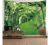 Tolldek Tapisserie Nature Paysage Vert, Tenture Murale Arbre Oiseau Chemin Tapisserie Tenture Murale Tissu pour le Mur dans la Décoration de Salon,260x240cm