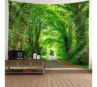 Tolldek Tapisserie Vert Gris 300 x 256 cm, Paysage Nature Tapisserie Arbre Chemin Serviette Murale Convient pour l'art de la décoration murale
