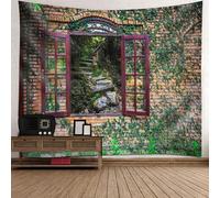 Tolldek Tapisserie Vert Marron 200 x 200 cm, Nature Paysage Tapisserie Fenêtre Stream Tenture Murale Convient à l'art de la décoration murale