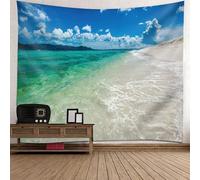 Tolldek Tapisserie Verte Bleu Beige 300 x 256 cm Nature Paysage Tapisserie Murale Tenture Plage Ciel Mer Serviette Murale Serviettes Murales pour Salon Chambre d'enfant