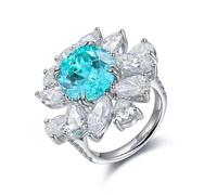 Tolldek Véritable bague de demande en or blanc 18 carats 750, bague de couple avec fleurs taille ovale 9,79 ct topaze bleu lac, alliances en or Au750, moissanite sans allergènes, argent sterling 925