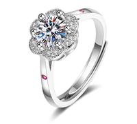 Tolldek Véritable bague de mariage Au750 en or blanc, créée en laboratoire, bague en diamant et fleurs, bague d'amitié 18 carats avec rubis créé, diamant 63 (20,1)
