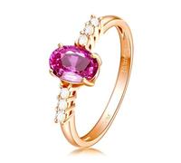 Tolldek Véritable bague pour couple - Or Au750 18 carats - Rose - Créée par un laboratoire - Rubis et moissanite classiques ovales - Alliances en or 18 carats - Tailles 47 à 67, or jaune 18 carats