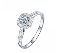 Tolldek Véritable bague solitaire Au750 en or blanc, bague de mariage fine avec taille ronde diamant 0,1 carat, bague d'amitié 18 carats, diamant hypoallergénique, Or blanc 18 carats, Diamant