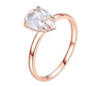 Tolldek Véritable bijou - Alliances en or rose 375/585/750 - Solitaire classique avec taille goutte - Moissanite 1/2/3 carats - Or rose 9 K/14 K/18 carats - Sans allergènes, Or rose 18 carats