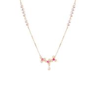 Tolldek Véritable bijou pour femme - Collier en or rose Au375/585/750 - Pendentif trèfle avec pendentif en laboratoire - Rubis taillé triangle rouge - 9 K/14 K/18 K - 40 + 5, Or rose 14 carats (585