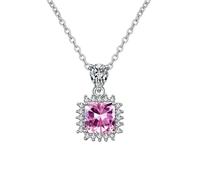 Tolldek Véritable bijou pour femme - Collier fantaisie - Or blanc 14 carats - Rose - Créé en laboratoire - Saphir goutte d'eau - Chaîne carrée - Or Au585 - Avec diamant créé en laboratoire - 45 + 5 cm