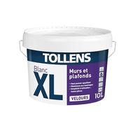 Tollens Peinture Professionnelle Blanche Velours - Spécial Séjours et Chambres XL Velours - Pour Murs et Plafonds - 10L = 120m2