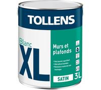 Tollens Peinture professionnelle satin blanche 3 L - spécial pièces humides, lessivable
