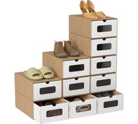 TolleTour 10x boîtes à chaussures avec fenêtre Rangement pour chaussures Boîte de rangement empilable Boîte à chaussures Boîte à chaussures Boîte à usage général Marron/Blanc