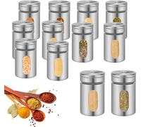 TolleTour 12 pcs. Distributeur d'épices Conservation d'épices, boîtes à épices en verre de 80ml avec fenêtre & 3x réglage de la distribution pour la conservation d'épices et d'herbes aromatiques