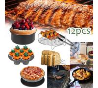 TolleTour 12 pièces Set d'accessoires pour friteuse à air chaud avec lèchefrite en silicone Grille Broches 8 pouces