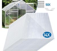 TolleTour 14x polycarbonate alvéolaire 4mm, 10,25 m² plaque double paroi - 1210x605, 50x agrafes + 50x Z-clips, plaque de serre résistante aux UV