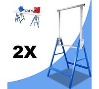 TolleTour 2× tréteau d'échafaudage, réglable en hauteur 7 fois 80-130 cm, tréteau pliant, tréteau de support, tréteau de travail jusqu'à 200kg,Téléscope tréteau métallique, bleu