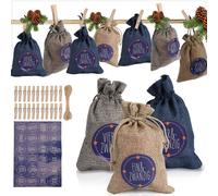 TolleTour 24 Calendriers de l'Avent à remplir, sacs cadeaux en tissu Noël pour calendriers de Noël, petits sacs pour calendriers de l'Avent avec 1-24 chiffres de l'Avent étiquettes cadeaux,bleu / blan