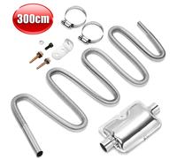 TolleTour 300cm φ25mm Tuyau d'échappementSilencieux d'échappement Tuyau d'échappement en acier inoxydable - Kit complet pour chauffage diesel et chauffage de voiture avec pinces et silencieux