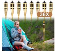 TolleTour 36x Set de torches de jardin Lampes Flambeau Mèche 90cm Bambou Torches à huile pour l'extérieur Huile de lampe pour torche Flammes Feu Party Deko