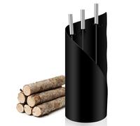 TolleTour 4pcs noir ensemble de cheminée en acier inoxydable, y compris le balai, pelle à cendres, tisonnier, support avec protection visuelle
