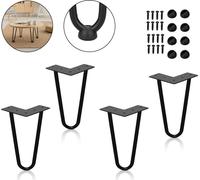 TolleTour 4x 15cm Hairpin Legs Pieds de table Pieds en épingle à cheveux 2 étriers Piètement de table DIY Patins de table Table de salle à manger Noir