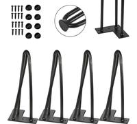 TolleTour 4x 15cm Hairpin Legs Pieds de table Pieds en épingle à cheveux 3 étriers Piètement de table DIY Patins de table Table de salle à manger Noir