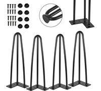 TolleTour 4x 20cm Hairpin Legs Pieds de table Pieds en épingle à cheveux 3 étriers Piètement de table DIY Patins de table Table de salle à manger Noir