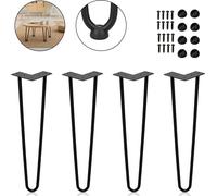 TolleTour 4x 35cm Hairpin Legs Pieds de table Pieds en épingle à cheveux 2 étriers Piètement de table DIY Patins de table Table de salle à manger Noir