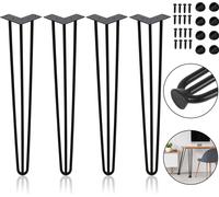 TolleTour 4x 40cm Hairpin Legs Pieds de table Pieds en épingle à cheveux 3 étriers Piètement de table DIY Patins de table Table de salle à manger Noir