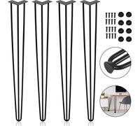 TolleTour 4x 61cm Hairpin Legs Pieds de table Pieds en épingle à cheveux 3 étriers Piètement de table DIY Patins de table Table de salle à manger Noir
