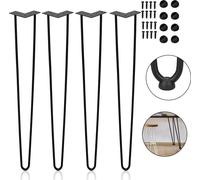 TolleTour 4x 72cm Hairpin Legs Pieds de table Pieds en épingle à cheveux 2 étriers Piètement de table DIY Patins de table Table de salle à manger Noir