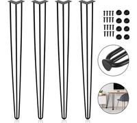 TolleTour 4x 72cm Hairpin Legs Pieds de table Pieds en épingle à cheveux 3 étriers Piètement de table DIY Patins de table Table de salle à manger Noir