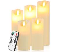 TolleTour 5x Bougies LED en plastique Capteur de lumière Flamme avec télécommande 5 tailles Dimmable électrique blanc chaud