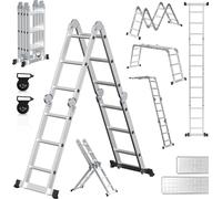 TolleTour 6 en 1 Echelle polyvalente Echelle articulée en aluminium Echelle pliante 360cm Echelle multifonctionnelle Echelle en aluminium Avec plateforme Jusqu'à 150KG 4 X 3 marches Argent