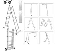 TolleTour 6 en 1 Echelle polyvalente Echelle articulée en aluminium Echelle pliante 470cm Echelle multifonctionnelle Echelle en aluminium Avec plate-forme Jusqu'à 150KG 4 X 4 marches Argent
