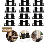 TolleTour Aide à l'empilage du bois, set de 12, acier revêtu, noir, abri à bois DIY pour bois équarri, rangement du bois 12 pièces