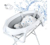 TolleTour Baignoire pour bébé avec support Capacité de charge 10kg - Baignoire pour bébé pliable avec coussin de bain,Gris