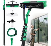TolleTour Brosse de lavage Balai à manche télescopique avec raccordement à l'eau, 3,6 m de long, pour le nettoyage des dalles de terrasse, des surfaces vitrées et des fenêtres, etc.