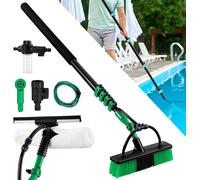 TolleTour Brosse de lavage manche télescopique 3.6/4.8m de long, balai avec prise d'eau, pour le nettoyage des dalles de terrasse, des surfaces vitrées et des fenêtres, etc
