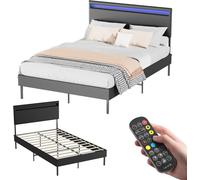 TolleTour Cadre de lit Sommier à lattes robuste Capacité de charge maximale 350 kg pour lit de chambre à coucher Similicuir Éclairage LED Avec télécommande 140*200CM