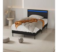 TolleTour Cadre de lit tête haute Cadre de lit robuste Capacité de charge maximale 350 kg pour lit de chambre à coucher Similicuir Éclairage LED Avec télécommande 120*200CM