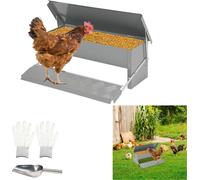 TolleTour Distributeur automatique de nourriture 5KG Poules avec gants et cuillère en acier inoxydable Distributeur automatique de nourriture pour volailles Argent