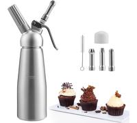 TolleTour Distributeur de crème 0,5 L Siphon à crème en aluminium Avec 3 buses décoratives en inox et brosse de nettoyage pour la préparation de crème fouettée, crème, mousse Capsules de crème N2O Non