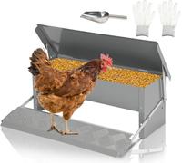 TolleTour Distributeur de nourriture pour poules 5KG Automatique avec gants Distributeur de nourriture Réduction des déchets acier galvanisé