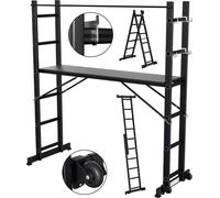 TolleTour Echafaudage de travail Alu Echelle polyvalente 2x6 marches jusqu'à 150kg Echelle multifonctionnelle Echelle à cadre A Echafaudage multidirectionnel Echafaudage de chantier Noir