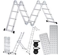 TolleTour Échelle aluminium multifonction 4x4 470cm réglable jusqu'à 150kg, échelle articulée Escabeau pliant Échelle aluminium avec serrures de sécurité & patins antidérapants, échelle multi-usages