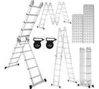 TolleTour Échelle aluminium multifonction 4x5 582cm réglable jusqu'à 150kg, échelle articulée Escabeau pliant Échelle aluminium avec serrures de sécurité & patins antidérapants, échelle multi-usages