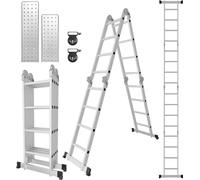 TolleTour Echelle polyvalente Alu Echelle articulée Echelle pliante 470 cm Echelle multifonctionnelle Alu Avec plateforme 4 X 4 marches Argent