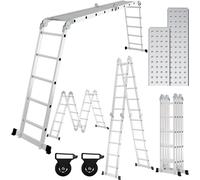 TolleTour Echelle polyvalente Alu Echelle articulée Echelle pliante 582 cm Echelle multifonctionnelle Alu Avec plate-forme 4 X 5 marches Argent