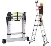 TolleTour Échelle télescopique Alu léger Antidérapant 1,4m+1,7m Argent Escabeau multifonctionnel Échelle multi-usage Échelle extensible 15 marches Escabeau en aluminium de haute qualité Capacité de ch